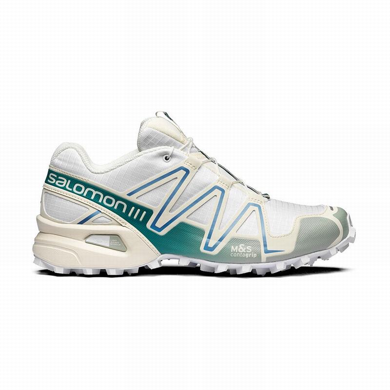 Salomon Singapore Mens Trail Running Shoes - SPEEDCROSS 3 White/Light Turquoise | 37106-QPOZ